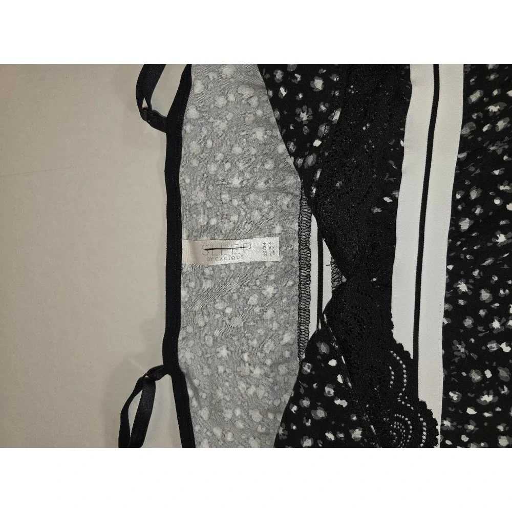 Cacique Black‎ Floral Print Lace Trim V Neck Sleeveless Chemise Sleep Wear 2X